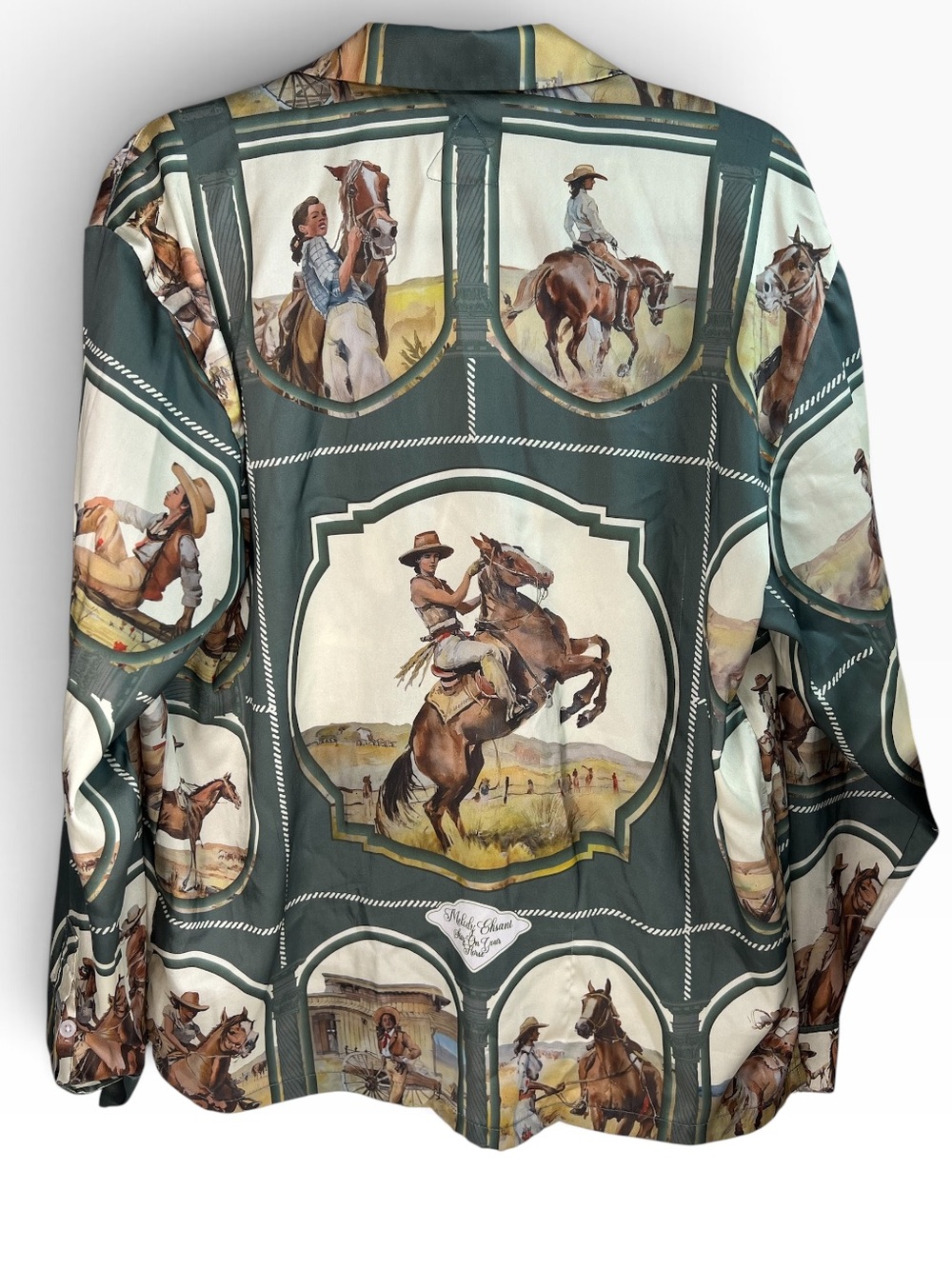 Melody Ehsani Silky Cowgirl Moss Western Satin Button Up Shirt L - Picture 3 of 10